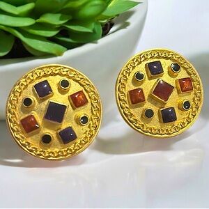 1980s (Vintage) Bold Matt Goldtone Clip Earrings